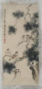 Birds Perched On Pine Tree by Yan Bolong