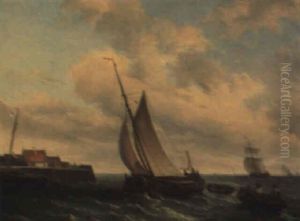 Segelschiff Bei Aufkommenden Sturm by Josef Karl Berthold Puettner