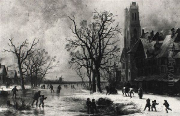 Winterlandschaft Mit Eislaufern In Holland - view 1