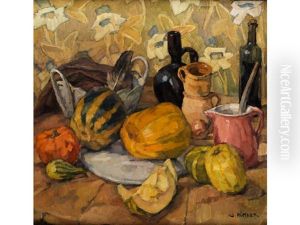 Stilleben Mit Kurbissen Und Tongefassen by Walther Puttner