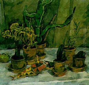 Stilleben Mit Kakteen Und Harlekin by Walther Puttner