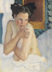 Erwachen (sitzender Halbakt) by Leo Putz