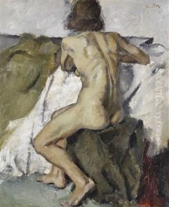 Sitzender Weiblicher Ruckenakt by Leo Putz