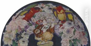 Supraporte Mit Papageien by Leo Putz