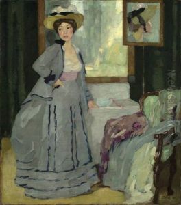 Vor Dem Ausgang (madchen Im Grauen Kleide) by Leo Putz
