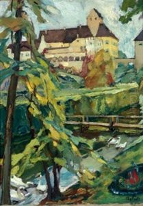 Schlos Seefeld, Im Vordergrund Bach Mit Schwanen Schlos Seefeld, Im Vordergrund Bach Mit Schwanen