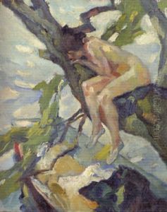 Akt Auf Einem Baum by Leo Putz