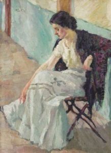 Junge Frau Im Profil Auf Einem Stuhl Sitzend by Leo Putz