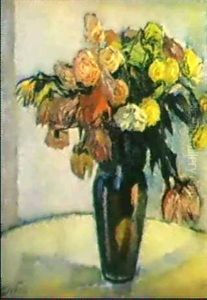 Herbstblumen In Brauner Vase thumbnail