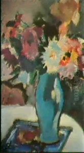 Blumen In Blauer Vase by Leo Putz
