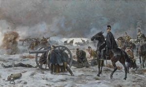 Prinz Leopold Von Bayern Zu Pferd Auf Einem Winterlichen Schlachtfeld (villepion) by Ludwig Putz