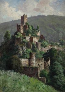 Die Niederburg Bei Manderscheid In Der Eifel by Paul Puetzhofen-Hambuechen
