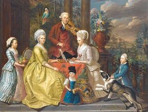 Portrait Of The Van Assche Family Seated In A Loggia, A Landscape Beyond