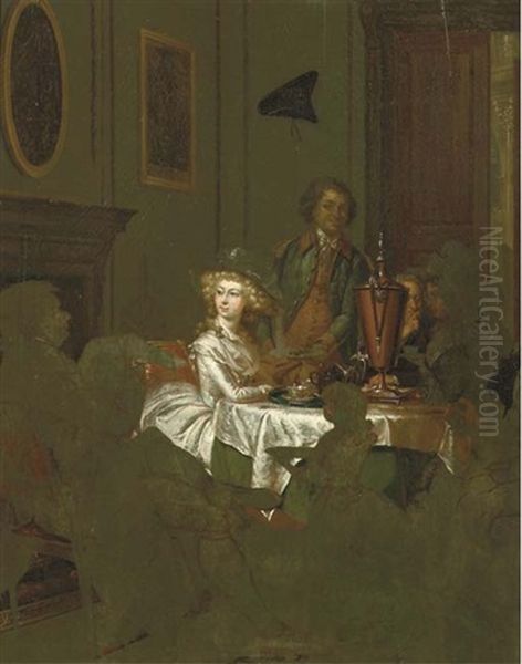 An Elegant Family Taking Tea In An Interior - view 1