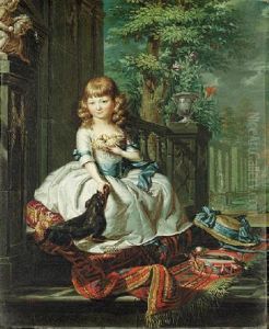 Portrait Of A Girl Seated On The Steps Of A Terrace, A Formal Garden Beyond Portrait Of A Girl Seated On The Steps Of A Terrace, A Formal Garden Beyond