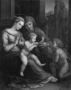 De Heilige Familie: Christus, Maria, St. Elisabeth En Johannes De Doper by Louis Francois Gerard van der Puyl