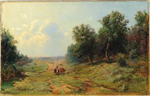 Open Landscape With Cows Returning Home thumbnail