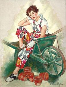 Young Woman Gardener Pausing In Wheelbarrow (magazine Cover Illus. For 6/20/1931 Issue Of Saturday Evening Post) by Ellen Bernard Thompson Pyle
