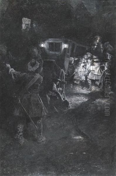 Highwaymen At A Coach At Night (illus. For Harper's Monthly) - view 1