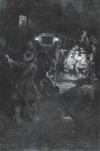 Highwaymen At A Coach At Night (illus. For Harper's Monthly)