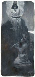 Pan Playing Flute As Isis Looks On (illus. For The Body To The Soul By Ellen M.h. Gates For August 1899 Issue Of Harper's New Monthly)