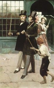 Two Men Walking Along Street by Howard Pyle