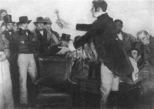 The Auction Sale, Squire Biff's Armchair by Howard Pyle