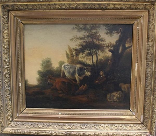 Sleeping Shepherd With His Animals In Landscape - view 1