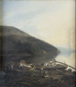 Gabarras En La Ribera De Un Rio