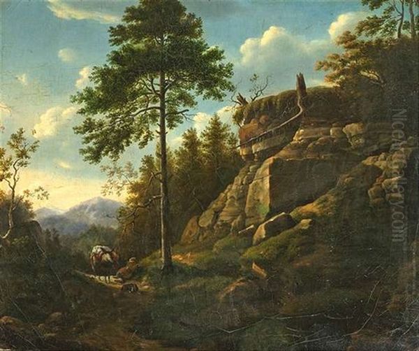 Felsige Waldlandschaft Mit Staffagefiguren - view 1