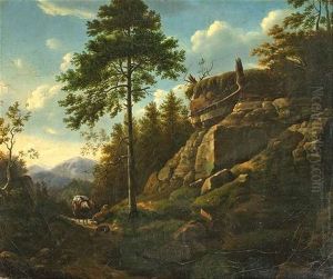 Felsige Waldlandschaft Mit Staffagefiguren Felsige Waldlandschaft Mit Staffagefiguren