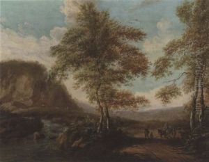Baumlandschaft Mit Heimkehrenden Bauern Und Hirten Mit Vieh by Adam Pynacker