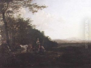 Italianate Landscape With Peasants And Their Cattle by Adam Pynacker