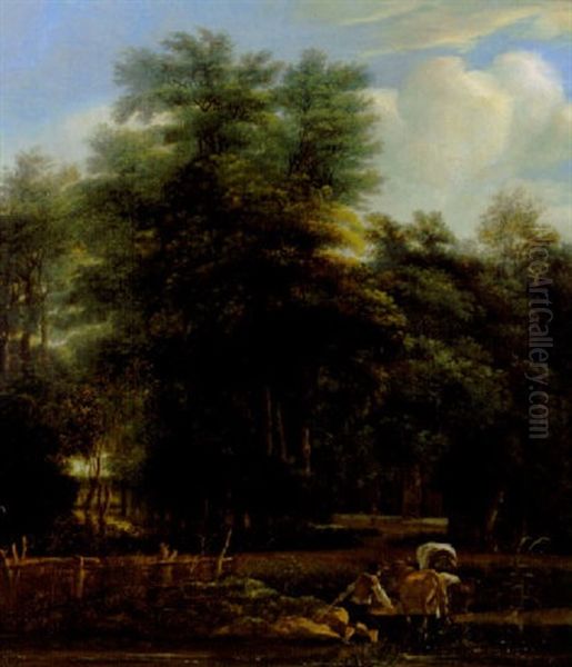 A Cowherd And Cattle At A Ford In A Landscape - view 1