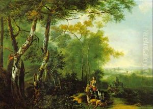 Weite Bewaldete Landschaft Mit Jaegern Weite Bewaldete Landschaft Mit Jaegern