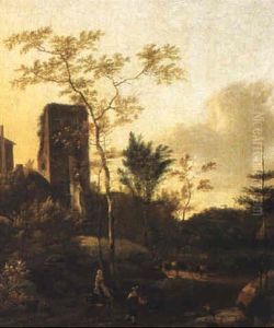 Italienskt Landskap Med Ruin