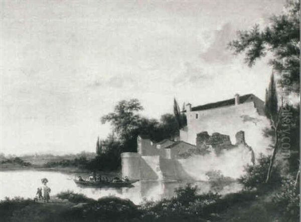 A River Landscape With A Peasants On A Bank, A Ferry Beyond - view 1