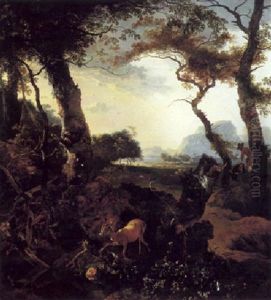 Wooded Landscape With A Pricket In The Foreground by Adam Pynacker