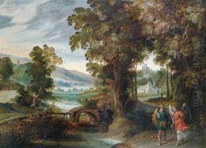 Bewaldete Landschaft Mit Tobias Und Dem Engel Bewaldete Landschaft Mit Tobias Und Dem Engel