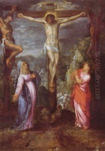 The Crucifixion With The Virgin Mary And Saint John The Evangelist by Jacob Symonsz Pynas