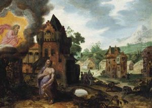 God The Father Appearing To Job, A Village Being Pillaged Beyond by Jan Pynas