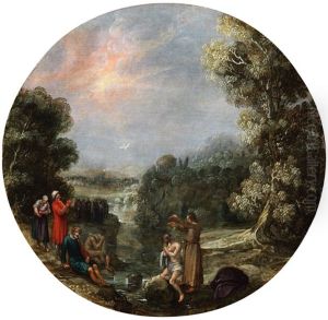 Bewaldete Landschaft Mit Taufe Christi by Jan Pynas
