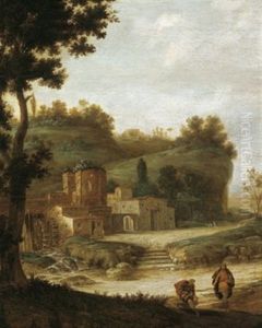 Flusslandschaft Mit Einer Muhle Und Figuren Flusslandschaft Mit Einer Muhle Und Figuren