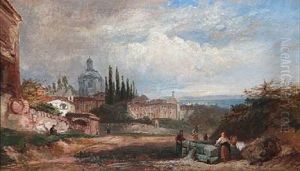 People By Washing Well With A Italian City In The Background
