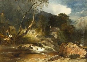 Boy Fishing By A Watermill