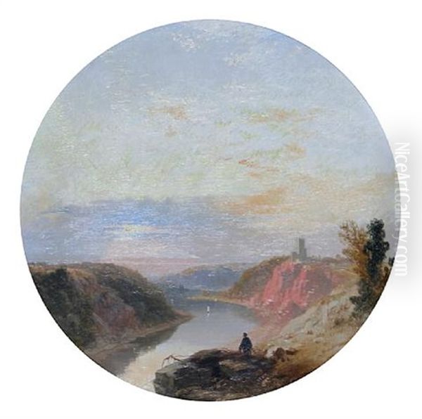 Man Before A Landscape Overlooking A River (river Avon At Clifton?) - view 1