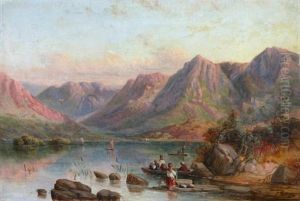 Schottische Landschaft Im Abendlicht Mit Personenstaffage