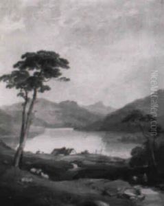 Figure On A Path Before Mountainous Loch Landscape by James Baker Pyne