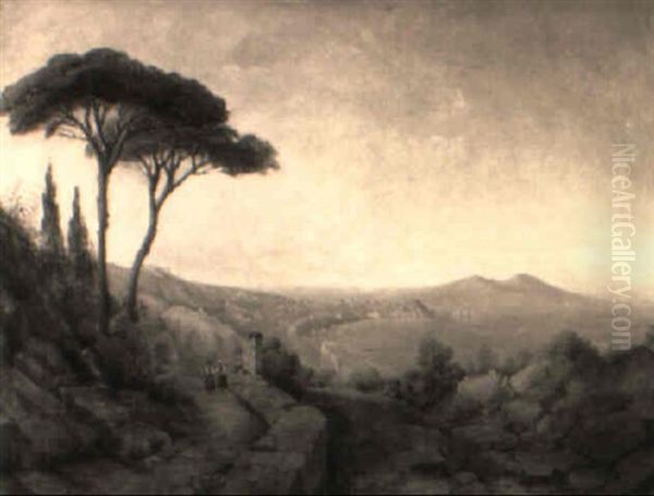 Figures On A Path Overlooking The Bay Of Naples by James Baker Pyne