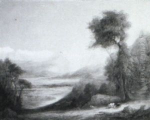 Goats In The Hills Of A River Valley by James Baker Pyne